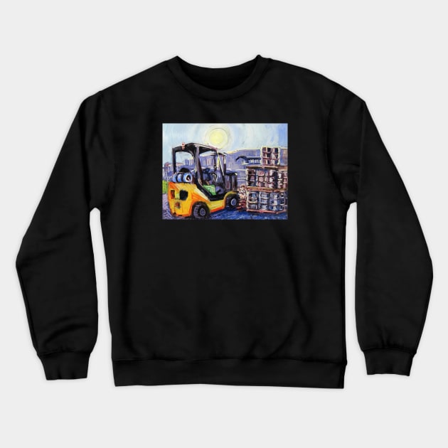 Forklift at a Brewery Moving Kegs Crewneck Sweatshirt by realartisbetter